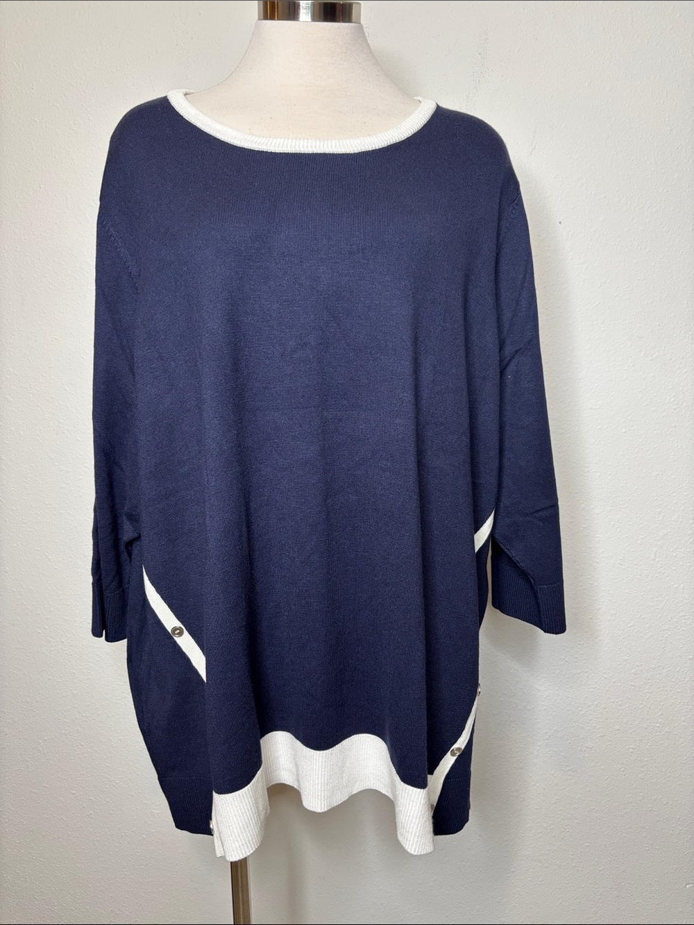 CJ Banks Navy Sweater with White Trim